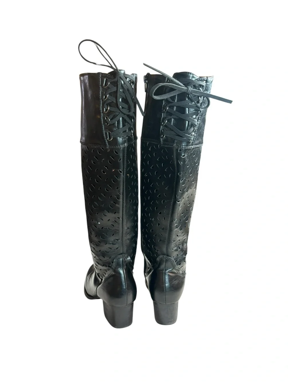 Over-the-Knee Black Laser-Cut Women's Boots